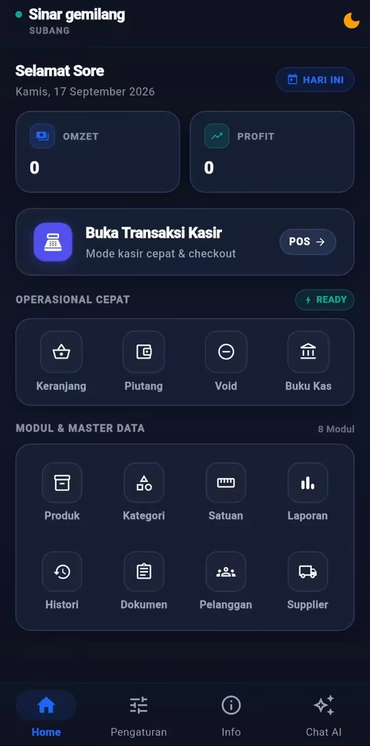 Dashboard menu CapyPOS